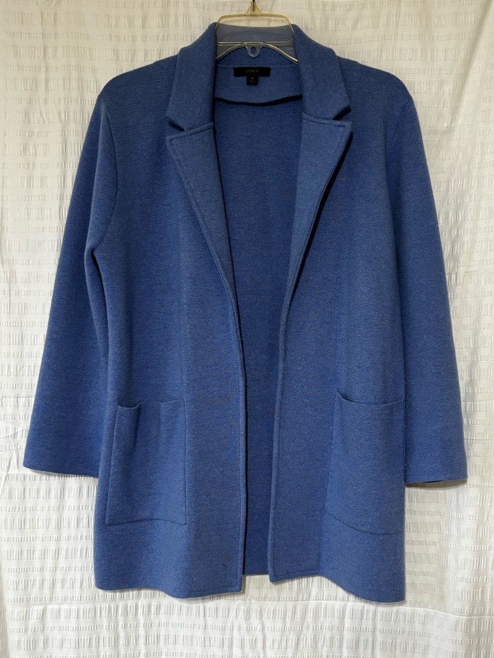 J. Crew Sophie Open Front Blue Cotton Sweater Blazer Sz Medium